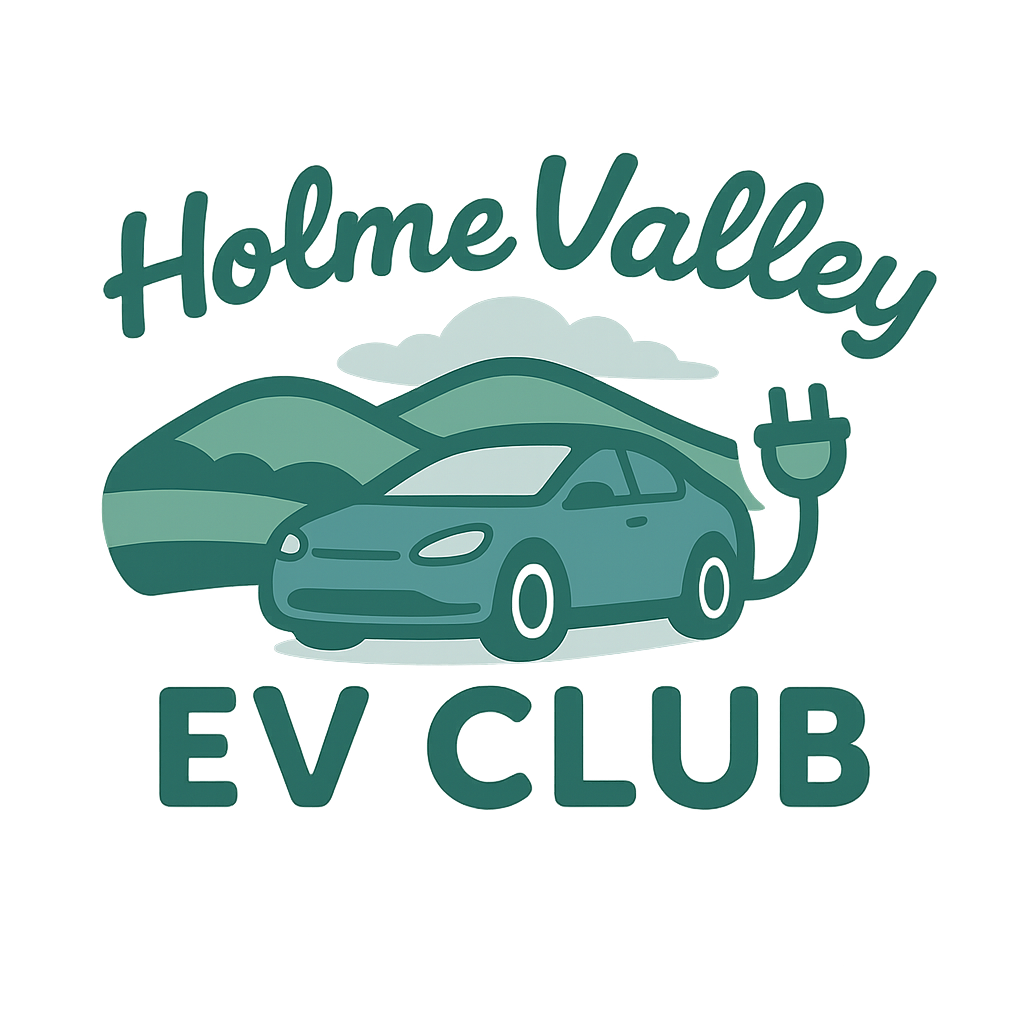 Holme Valley EV Club logo showing a green EV silhouette in Yorkshire hills